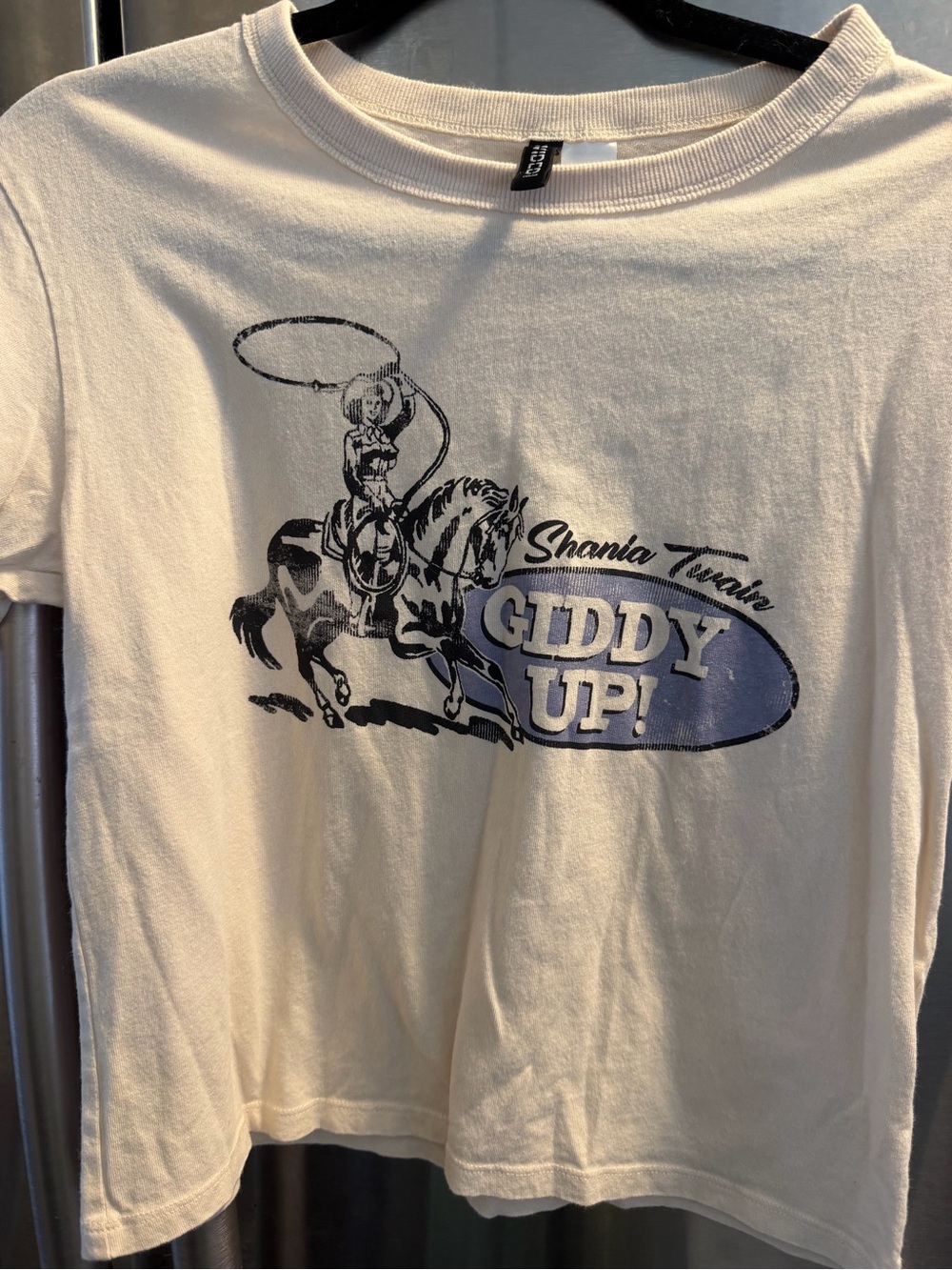 Divided White Tee with Black and Blue Western Print